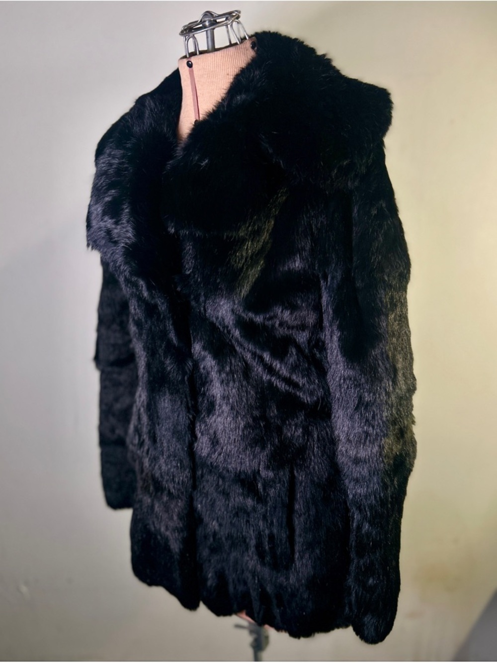 Vintage Genuine Black Rabbit Fur Coat - Size Small - Picture 5 of 10
